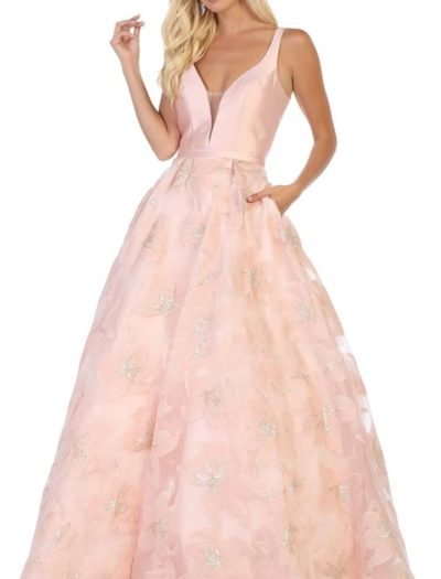Balklänning med mönstrad kjol i jacquard puder rosa